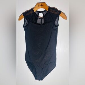 Tiger Friday Black Mesh Dance Leotard Small Open Back